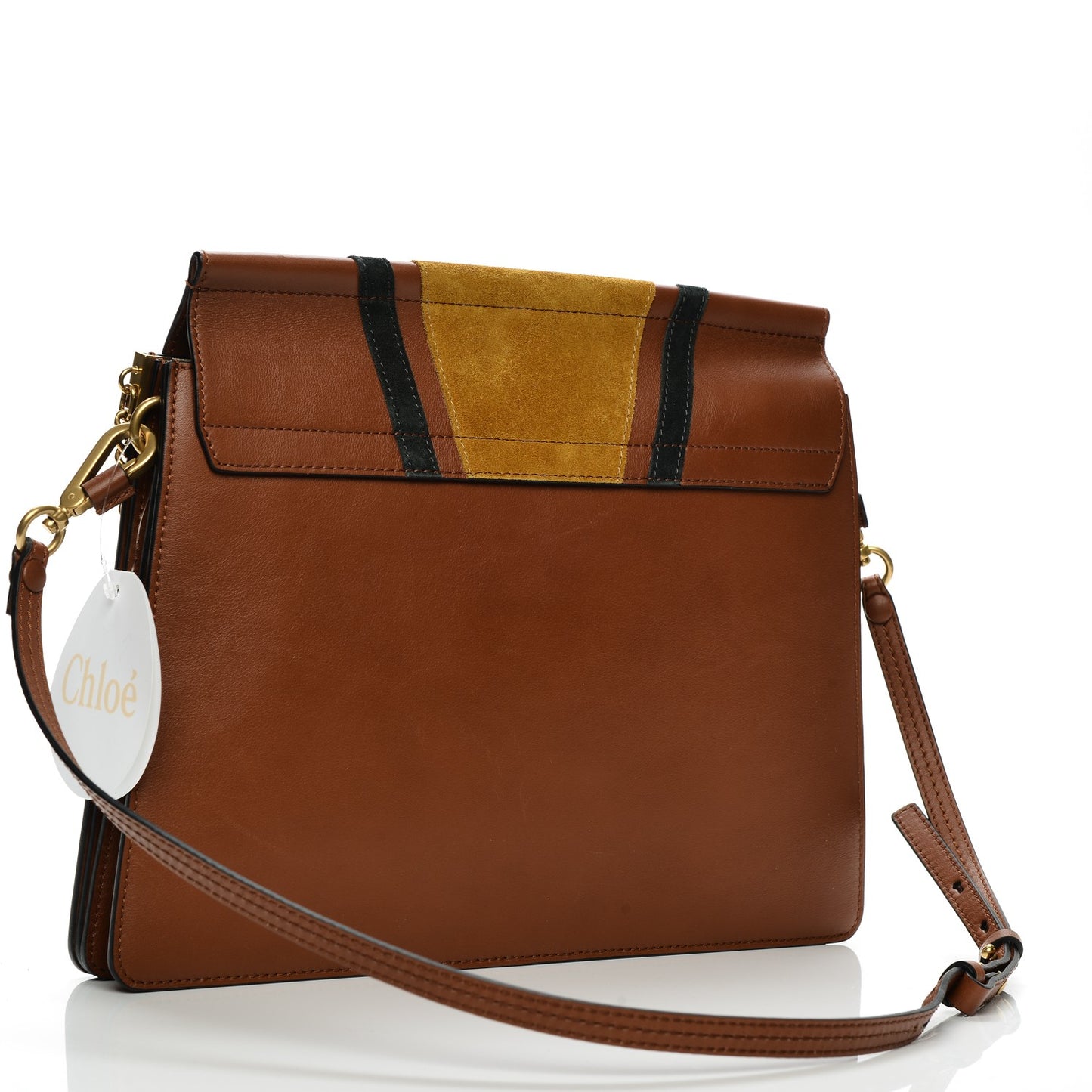 Suede Calfskin Patchwork Medium Faye Shoulder Bag Tobacco