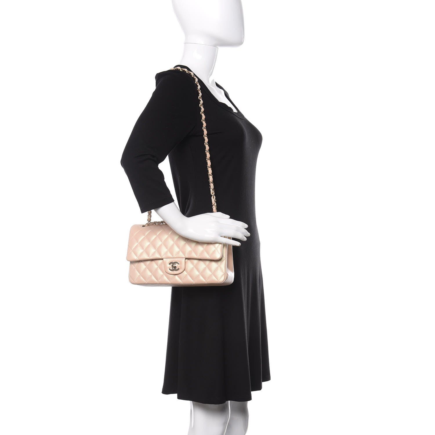 Chanel Iridescent Calfskin Quilted Medium Double Flap Beige 2 of 12