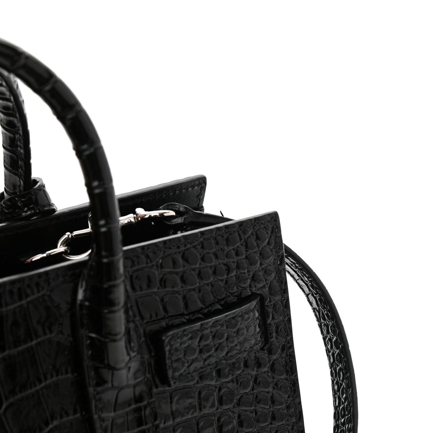 Calfskin Crocodile Embossed Nano Sac De Jour Black