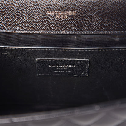 Saint Laurent Grain De Poudre Textured Mixed Matelasse Triquilt Medium Monogram Satchel Black 6 of 11