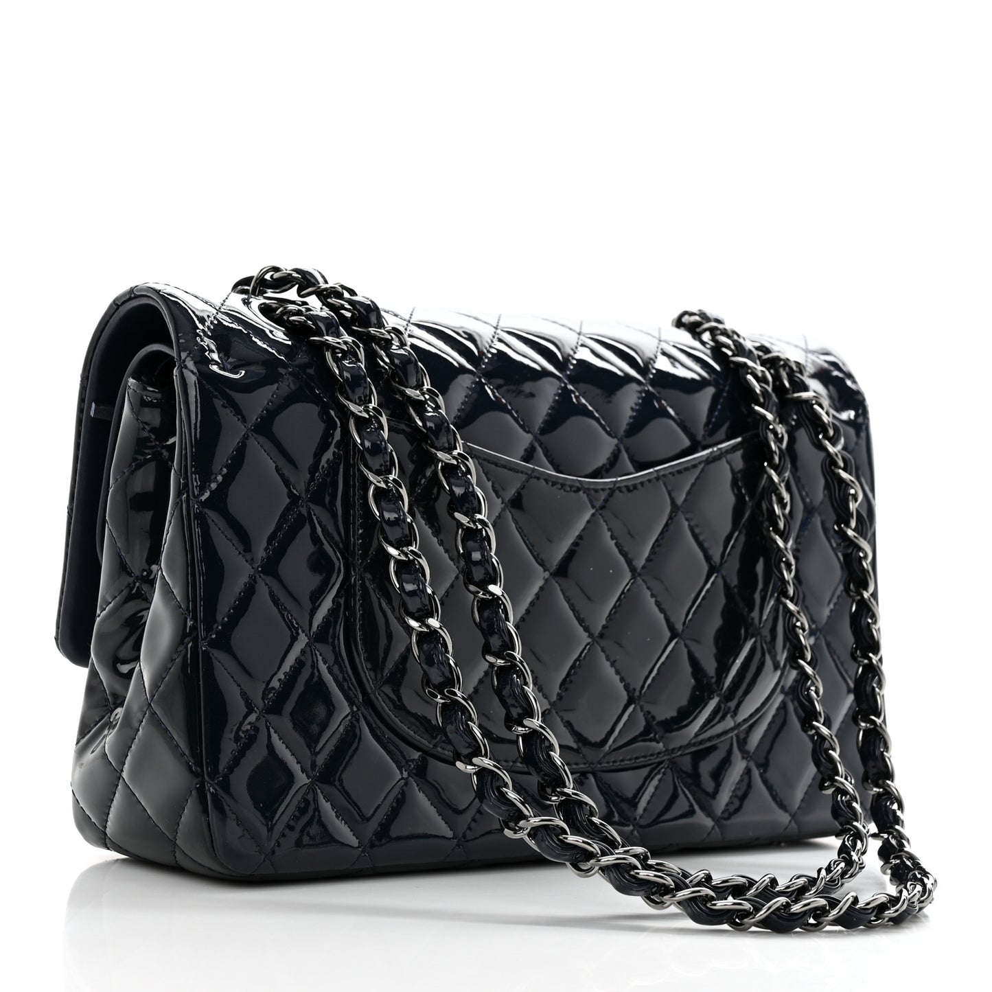 Patent Quilted Medium Double Flap Navy