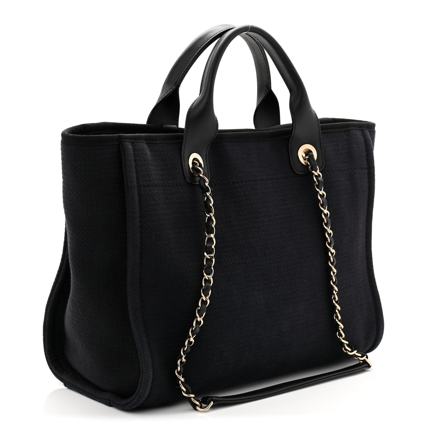 Chanel Mixed Fibers Calfskin Medium Deauville Tote Navy Blue 3 of 10
