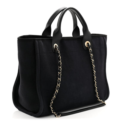 Chanel Mixed Fibers Calfskin Medium Deauville Tote Navy Blue 3 of 10