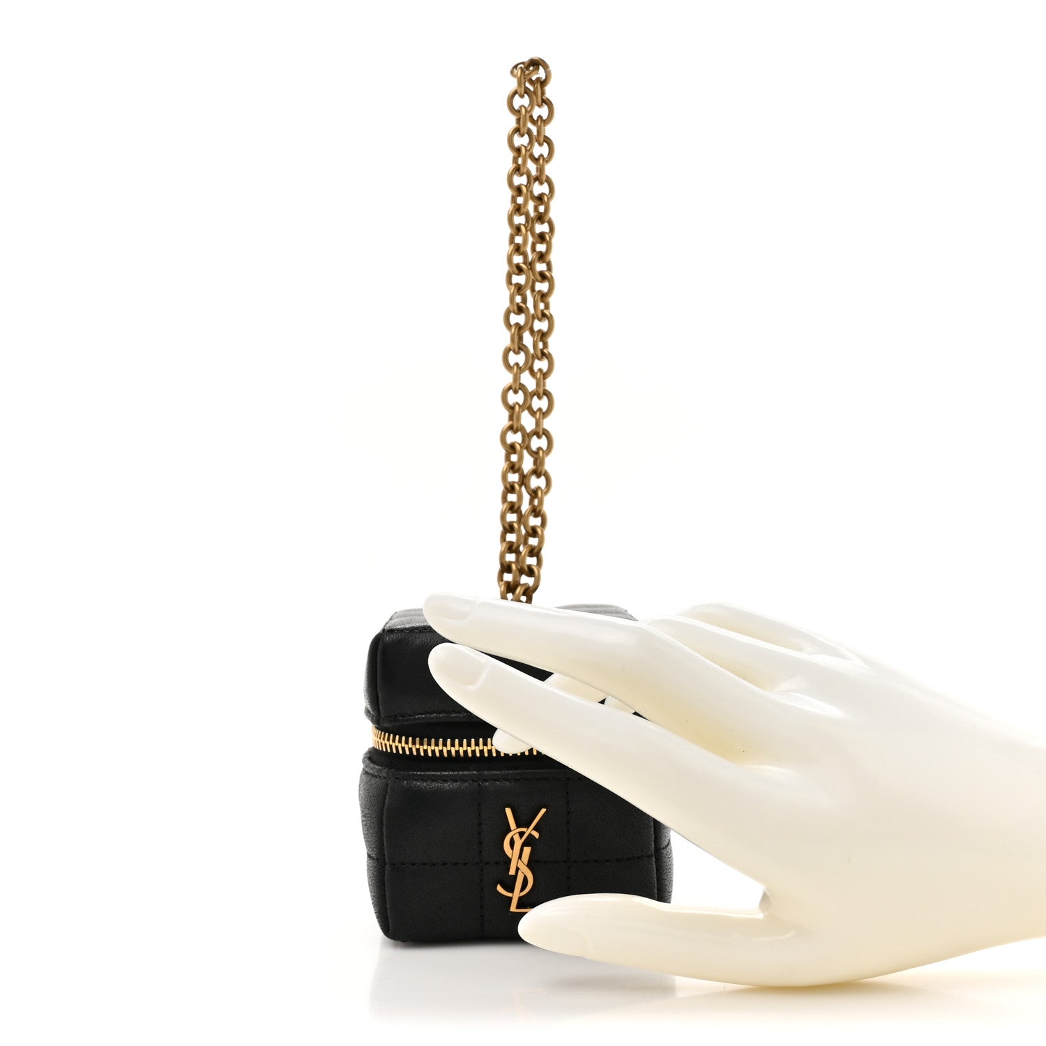 Saint Laurent Lambskin Cassandre Matelasse Carre Mini Cube On Chain Black 2 of 9