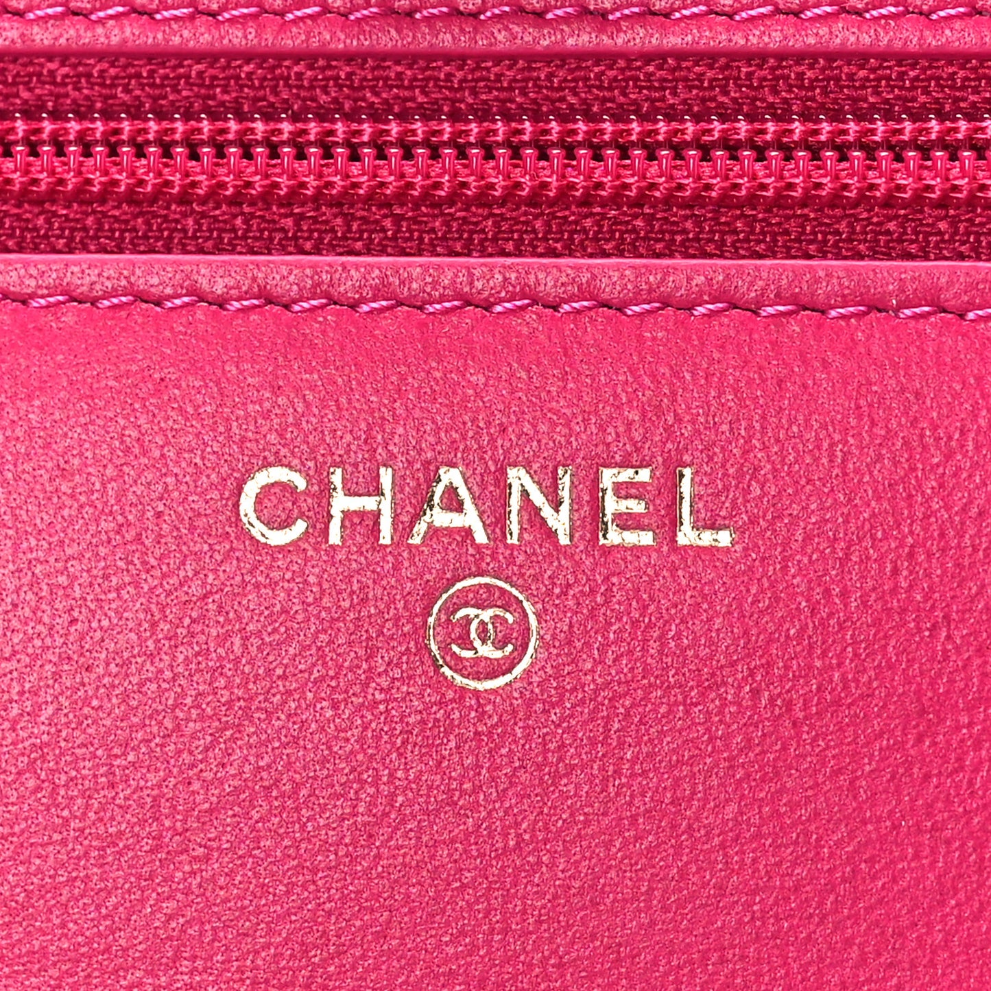 Lambskin Quilted CC Pearl Crush Wallet on Chain WOC Dark Pink