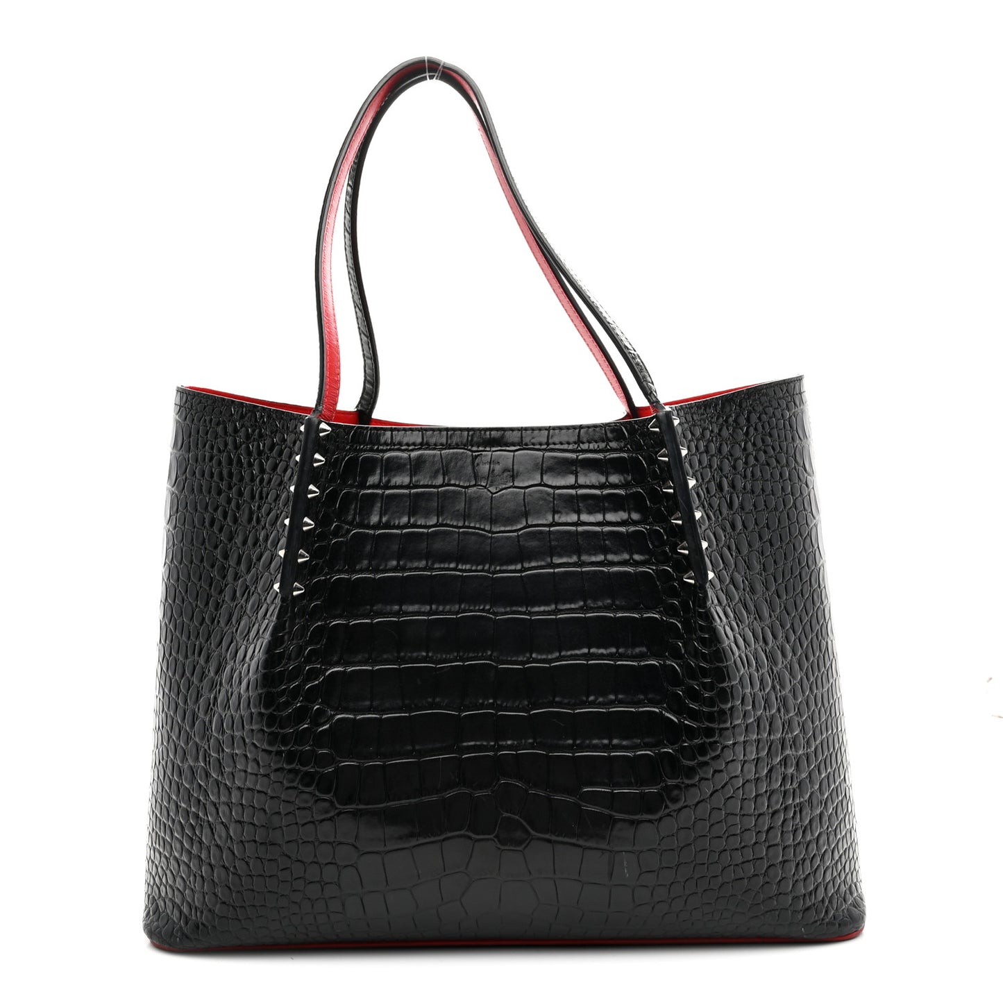 Alligator Embossed Calfskin Spiked Large Cabarock Shopper Tote Black
