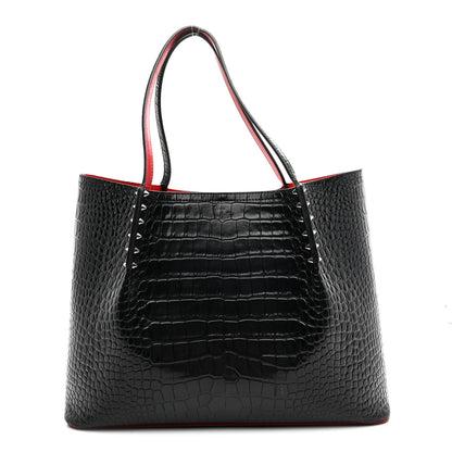Christian Louboutin Alligator Embossed Calfskin Spiked Large Cabarock Shopper Tote Black 1 of 10