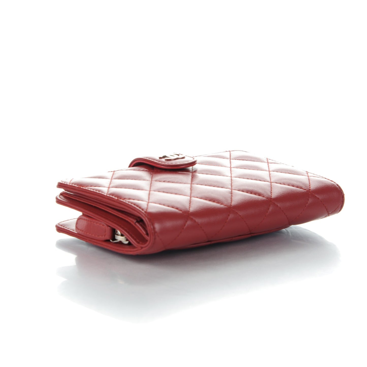Lambskin Quilted Zipped Pocket Wallet Red