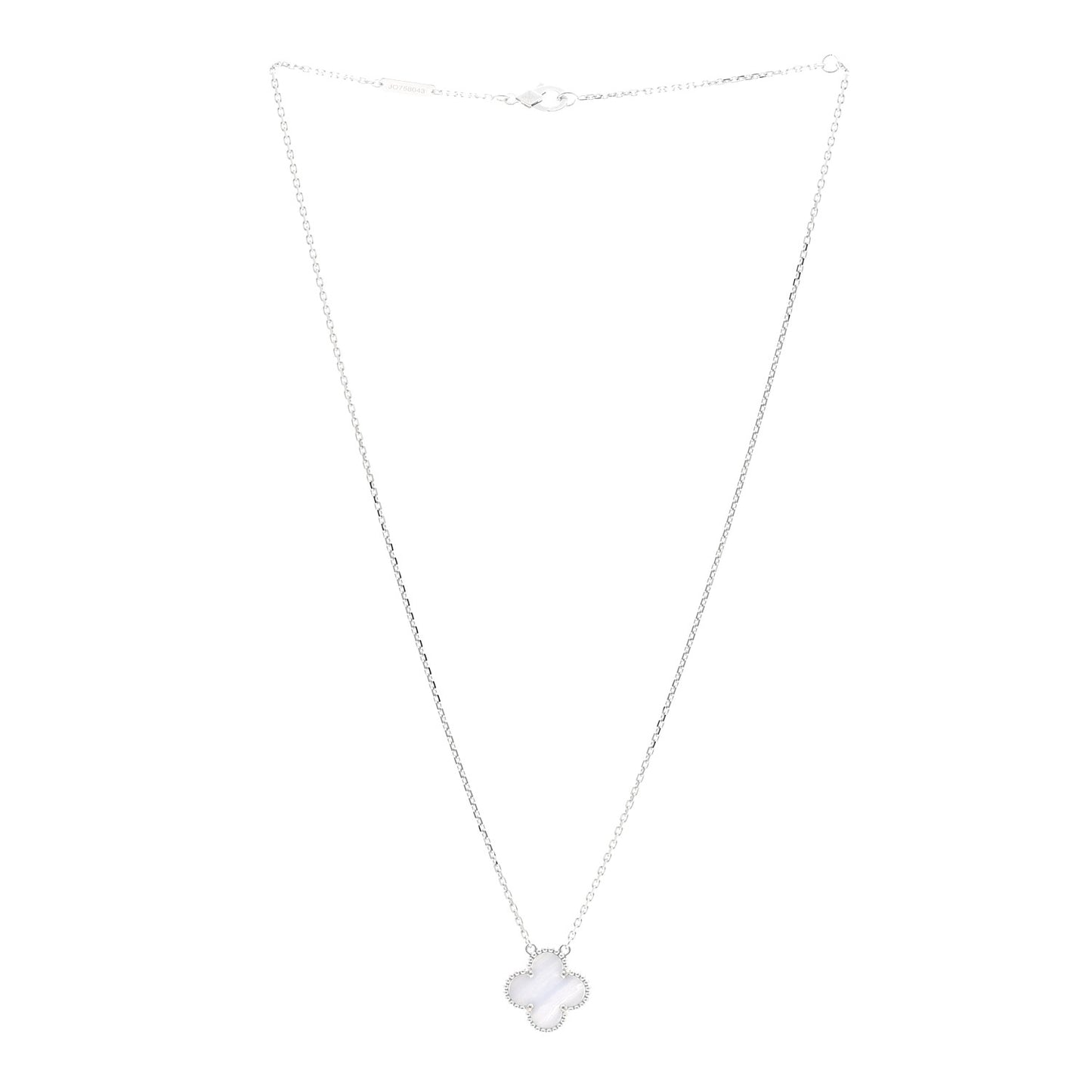 18K White Gold Chalcedony Vintage Alhambra Pendant Necklace