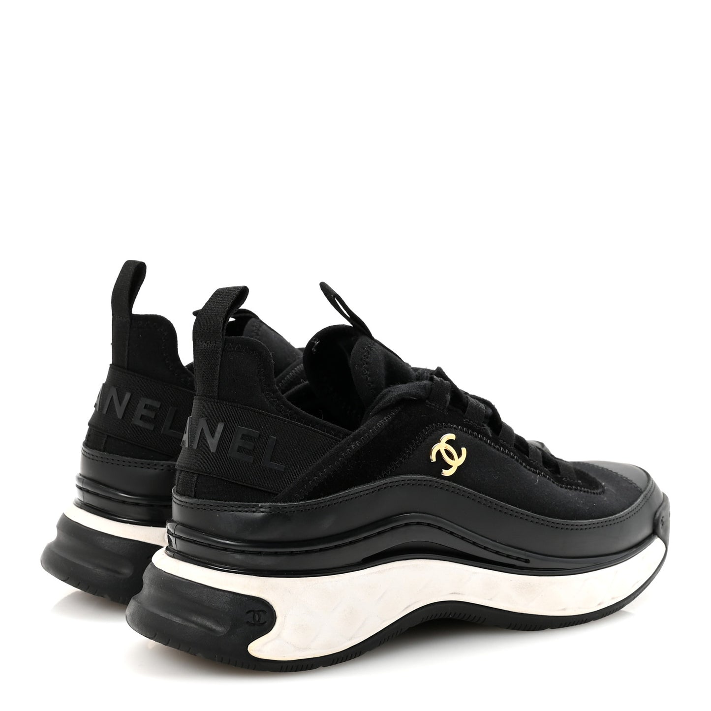 Velvet Calfskin Mixed Fibers CC Sneakers 38 Black
