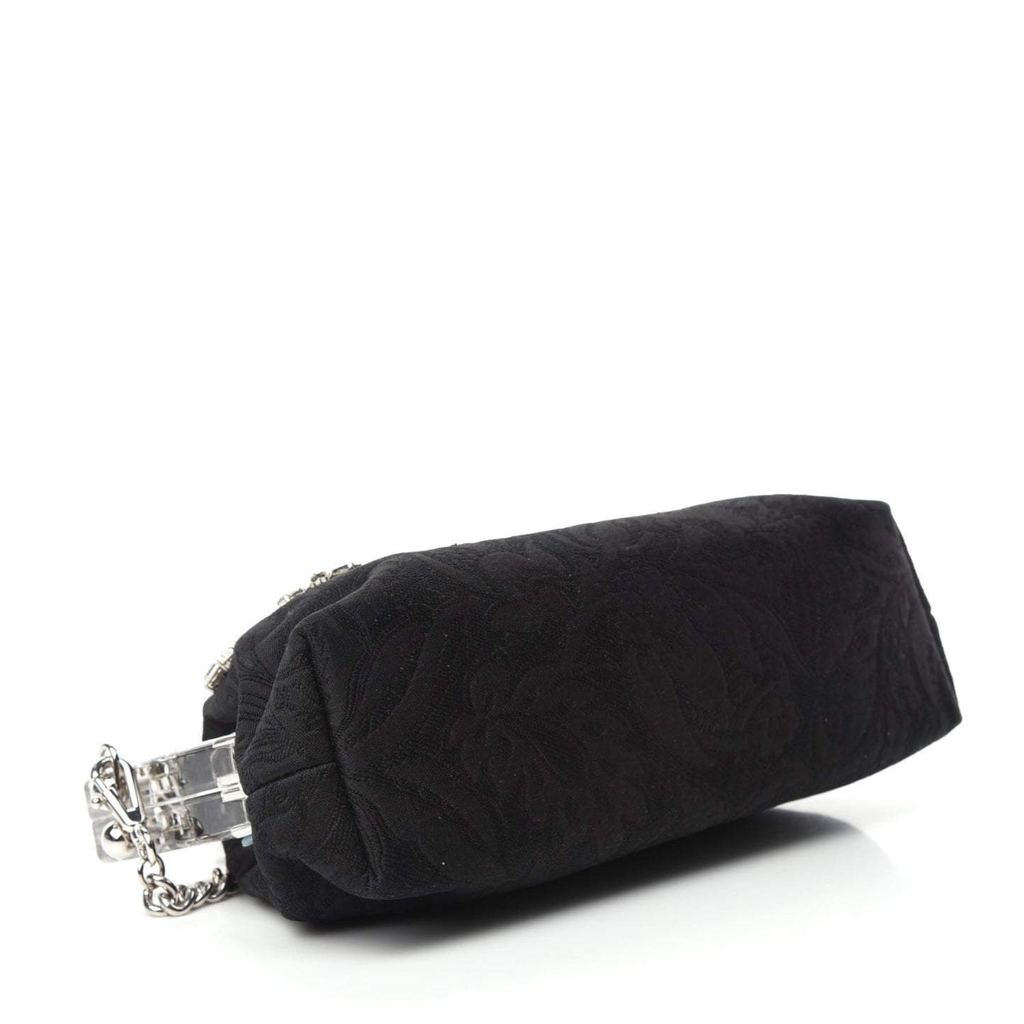 Satin Lace Crystal Embellished Plexis Glass Chain Clutch Black