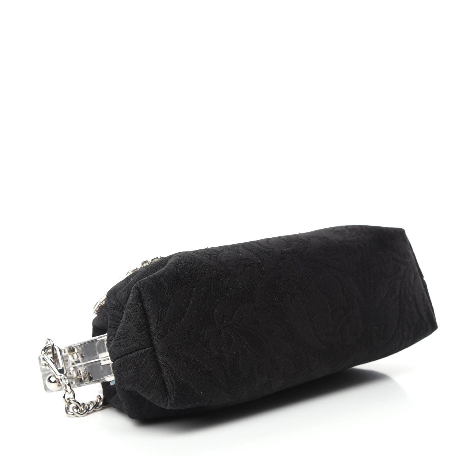 Dolce & Gabbana Satin Lace Crystal Embellished Plexis Glass Chain Clutch Black 4 of 9