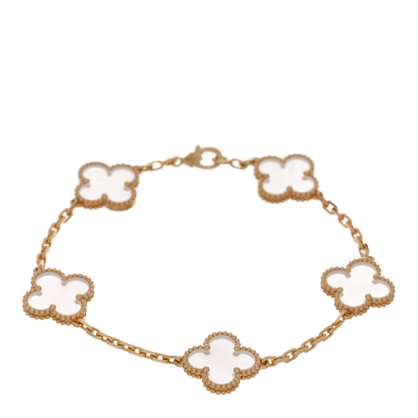 18K Yellow Gold Rock Crystal 5 Motifs Vintage Alhambra Bracelet