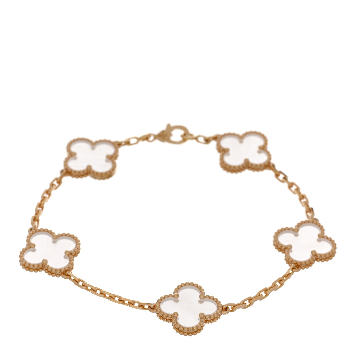 Van Cleef & Arpels 18K Yellow Gold Rock Crystal 5 Motifs Vintage Alhambra Bracelet 1 of 3
