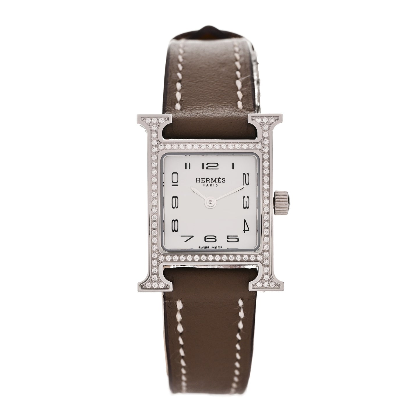 Stainless Steel Swift Diamond Bezel Mother of Pearl 17.2mm Heure H Hour Quartz Watch Etoupe