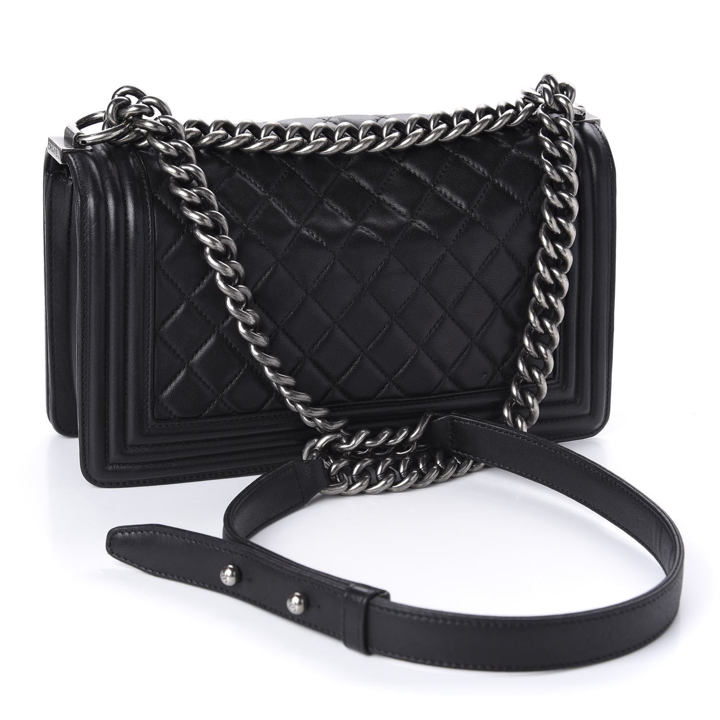 Lambskin Quilted Medium Boy Flap Black