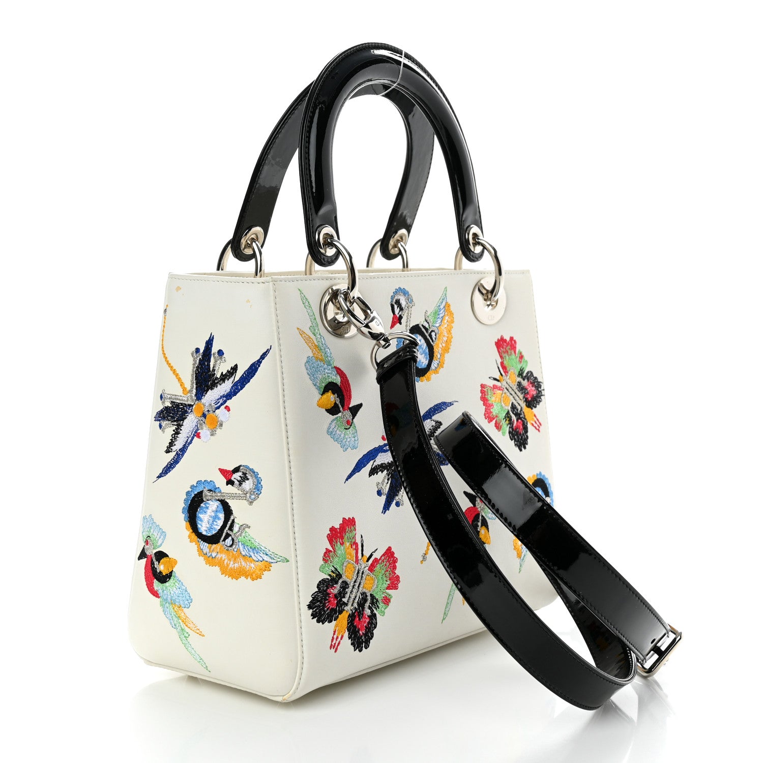 Christian Dior Smooth Calfskin Embroidered Medium Lady Dior White Multicolor 3 of 13