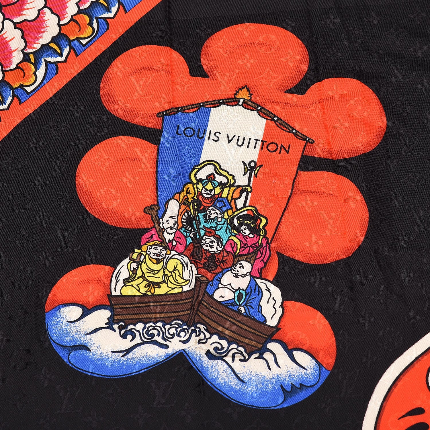Louis Vuitton Silk Wool Monogram Kabuki Stickers Shawl Black 3 of 5