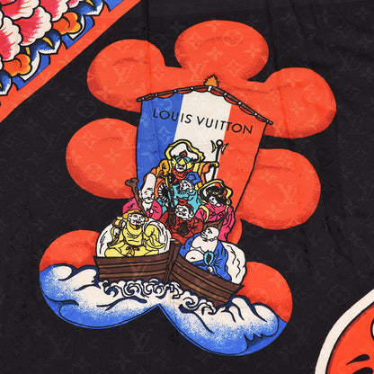 Louis Vuitton Silk Wool Monogram Kabuki Stickers Shawl Black 3 of 5