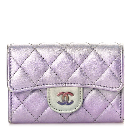 Chanel Gradient Metallic Calfskin Quilted Flap Card Holder Wallet Silver Blue Yellow Purple 1 of 10
