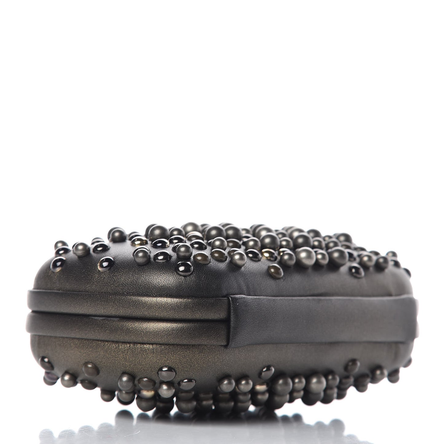 Nappa Pearl Embellished Knot Studded Clutch Gold