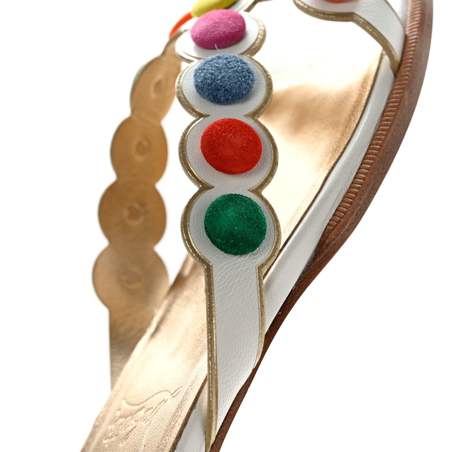 Christian Louboutin Kid Suede Smarta Flat Sandals 37.5 White Multicolor 12 of 14