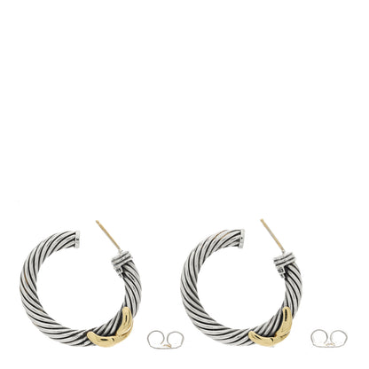 David Yurman Sterling Silver 14K Yellow Gold Cable Classics X Hoop Earrings 3 of 5