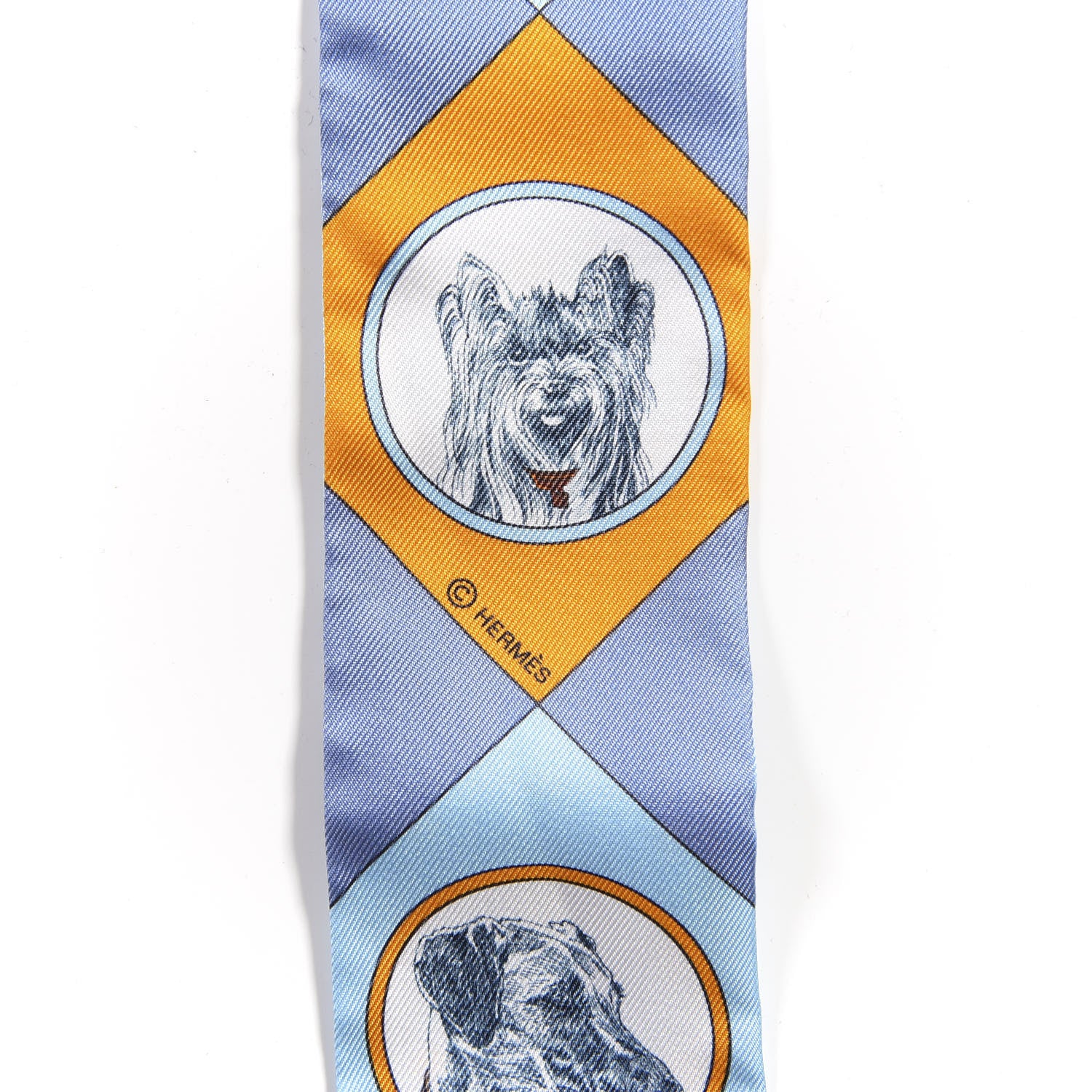 Hermes Silk Colliers Et Chiens Twilly Ciel Orange Gris Bleuete 3 of 4
