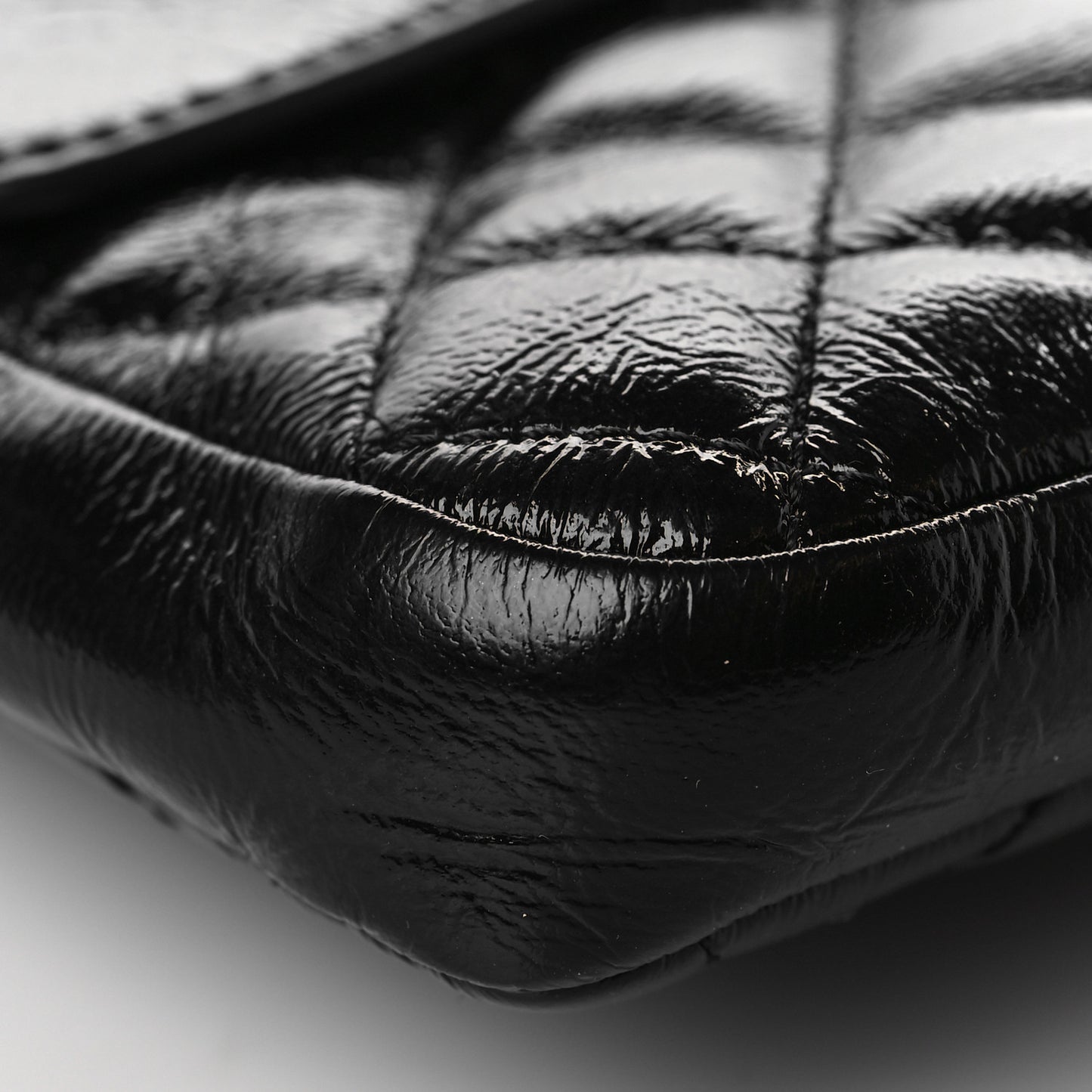 Glazed Calfskin Quilted Double Pocket Crossbody Flap Black
