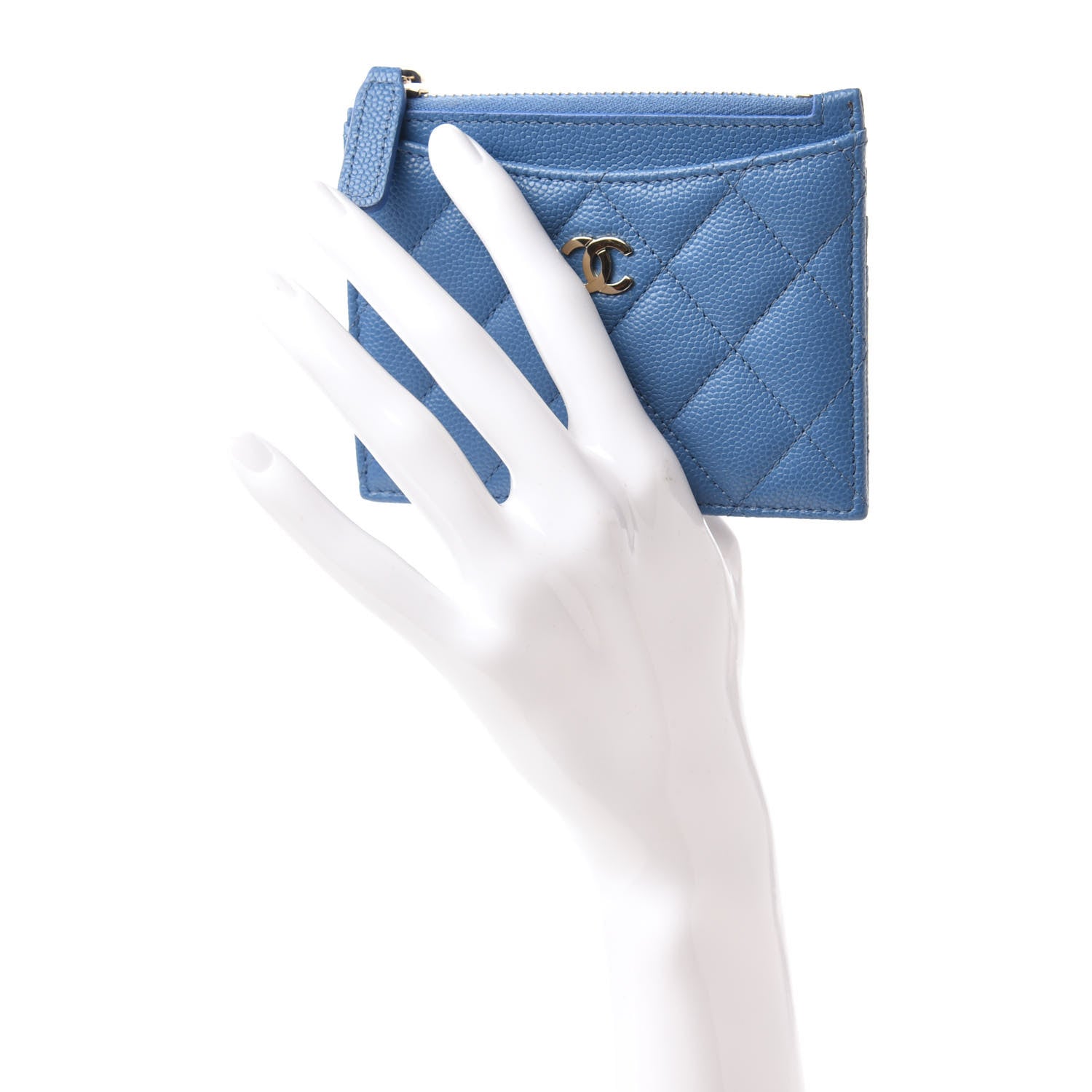 Chanel Caviar Quilted CC Zip Card Holder Blue 2 of 9