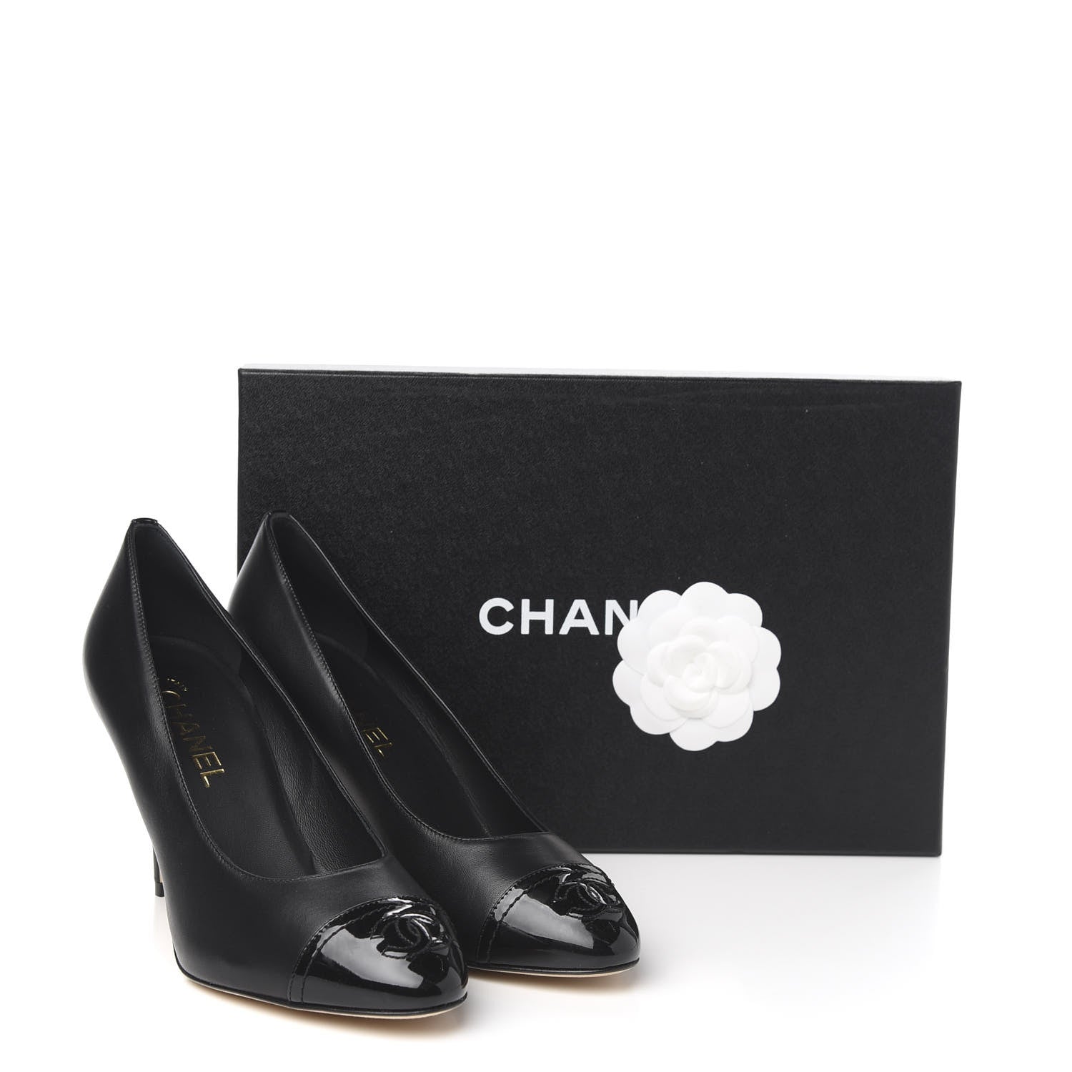 Chanel Lambskin Patent Calfskin Cap Toe CC Pumps 38.5 Black 10 of 10