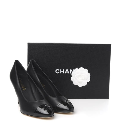 Chanel Lambskin Patent Calfskin Cap Toe CC Pumps 38.5 Black 10 of 10
