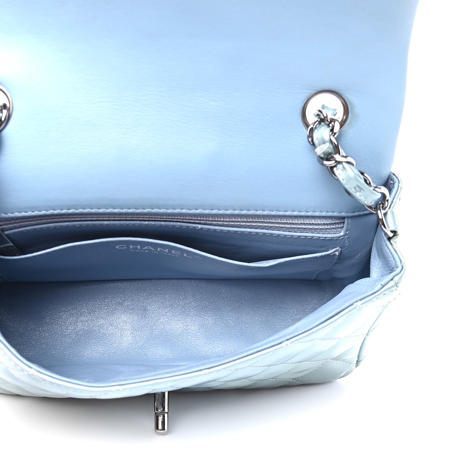 Chanel Patent Calfskin Quilted Mini Rectangular Flap Light Blue 5 of 9