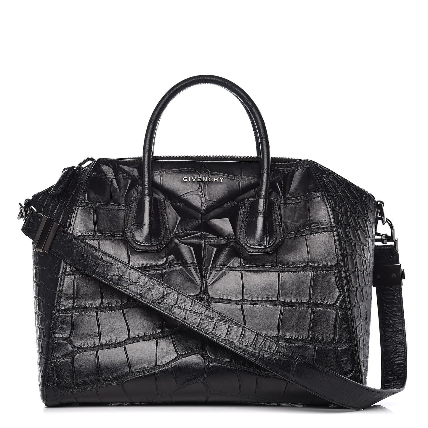 Calfskin Crocodile Embossed Medium Antigona Black