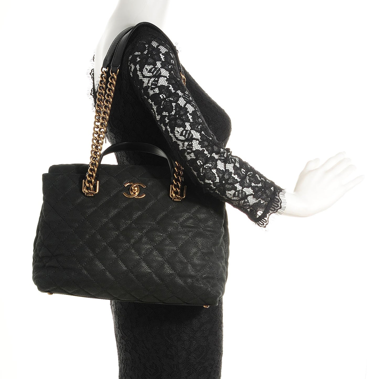 Iridescent Caviar Chic Quilt Tote Black