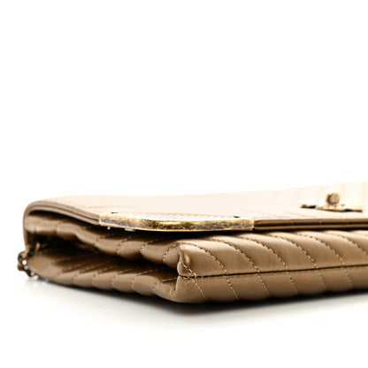 Chanel Metallic Lambskin Chevron Quilted Rock The Corner Clutch With Chain Bronze 9 of 10