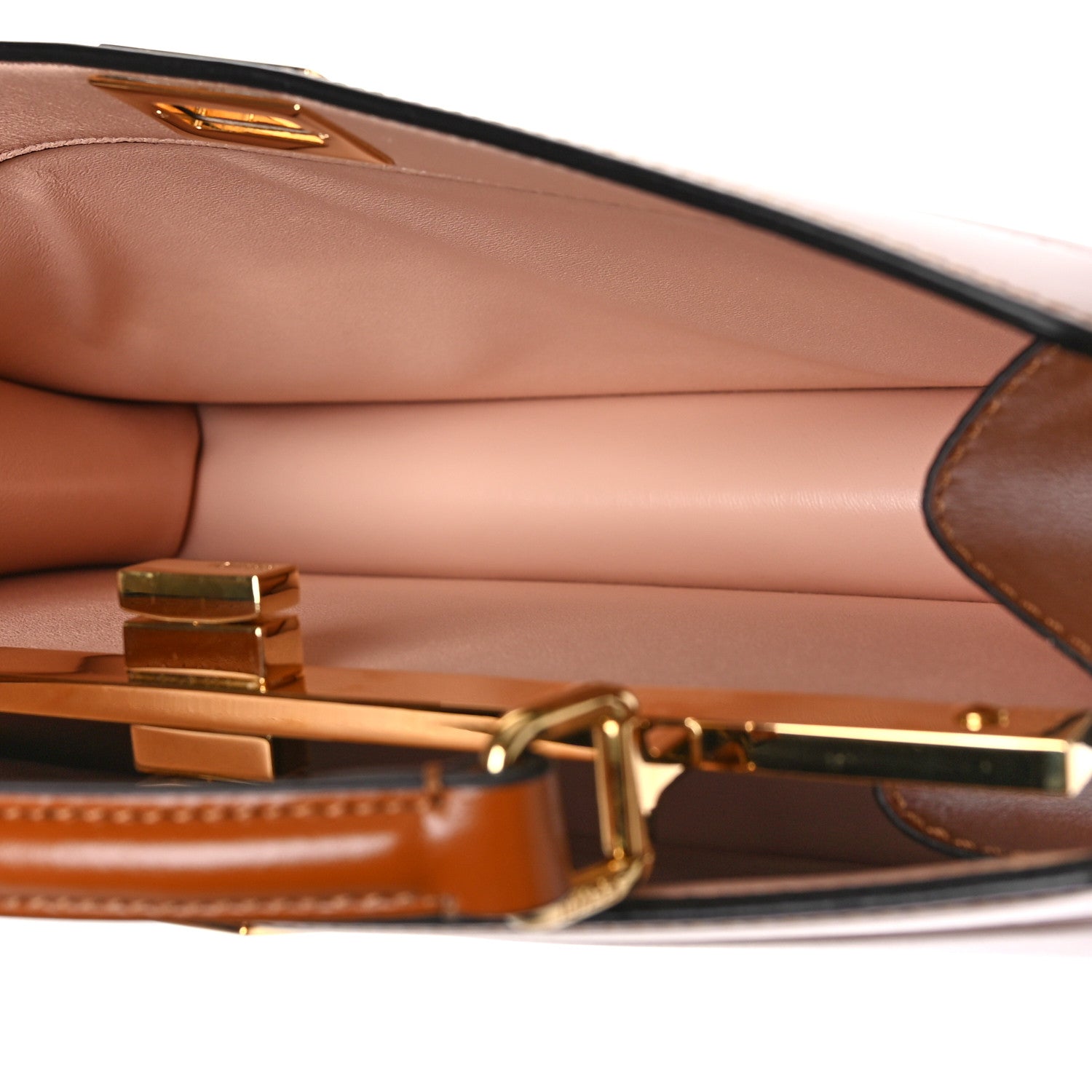 Fendi Vitello King Luxor Shiny Nappa Medium Peekaboo I SEE U East West Satchel Brandy Light Rose 6 of 9