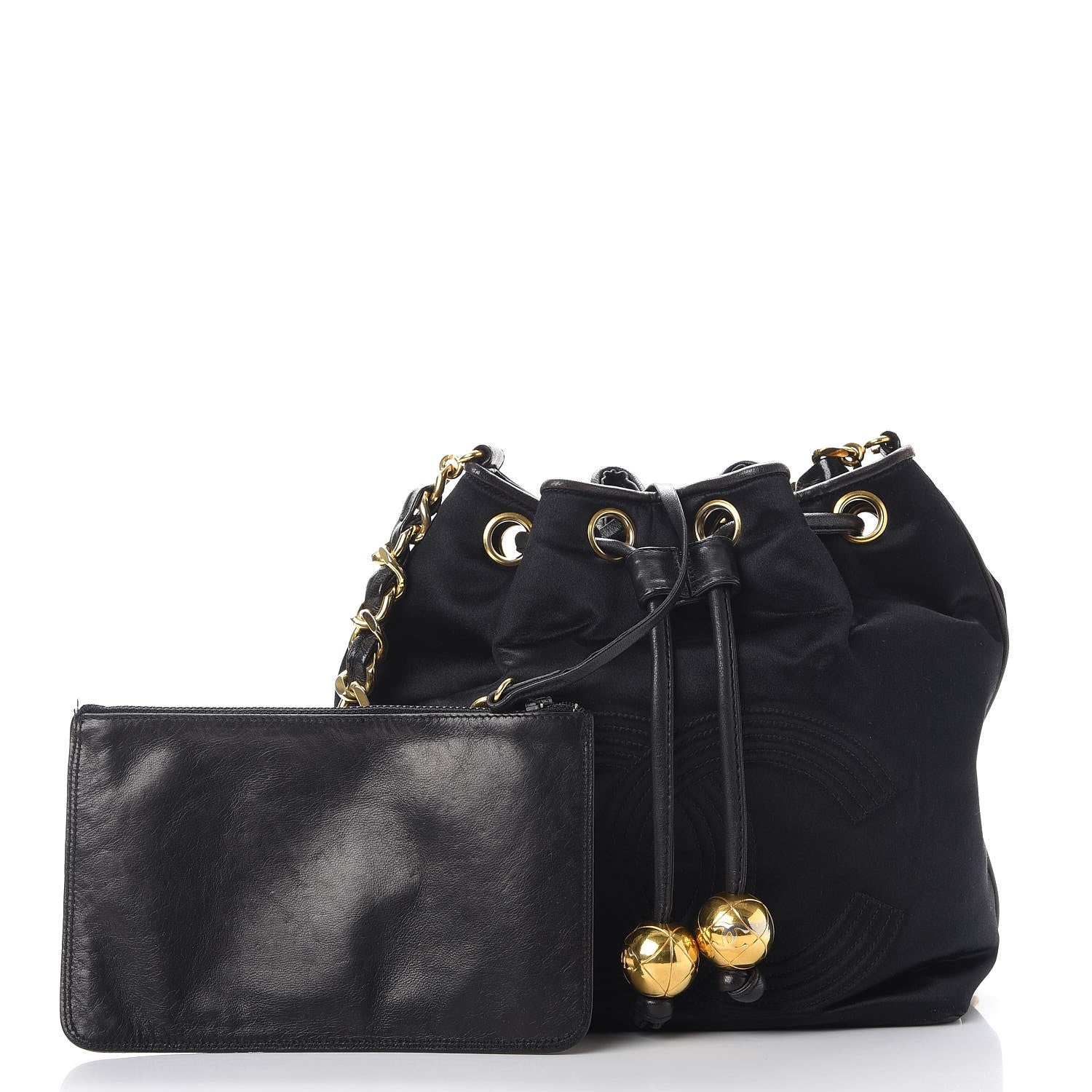 Chanel Satin CC Drawstring Bucket Bag Black 3 of 14