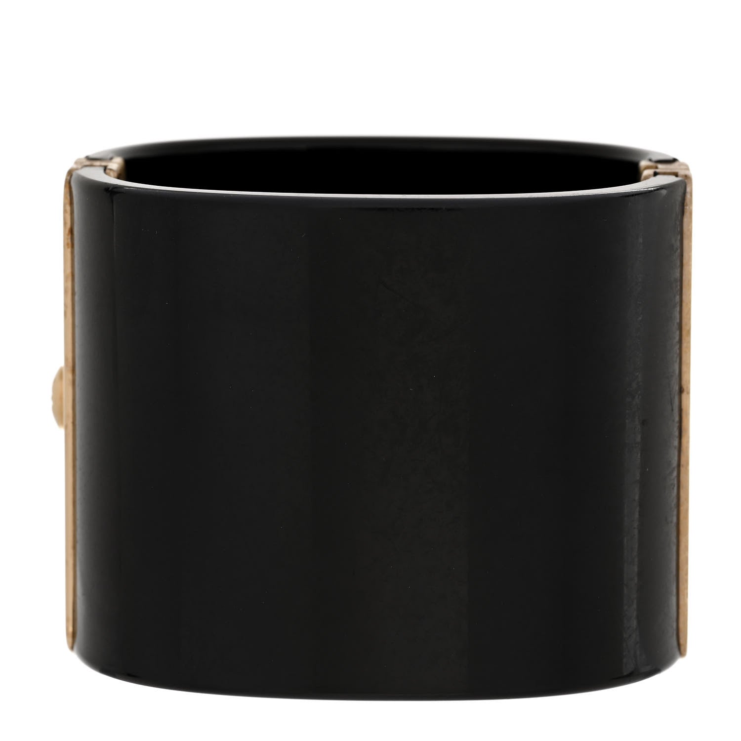 Chanel Resin Crystal CC Cuff Bracelet Black Gold 3 of 6