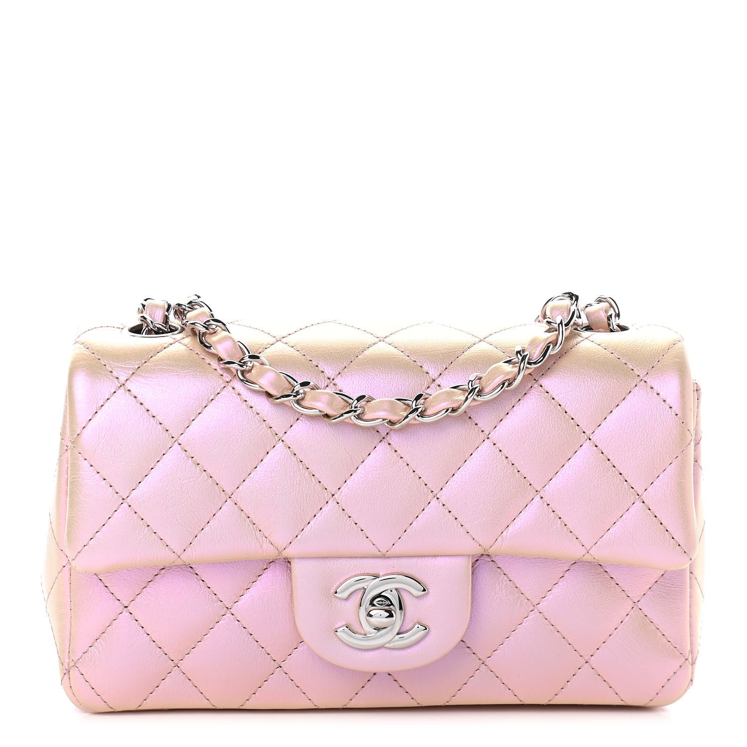 Chanel Iridescent Calfskin Quilted Mini Rectangular Flap Pink 1 of 8