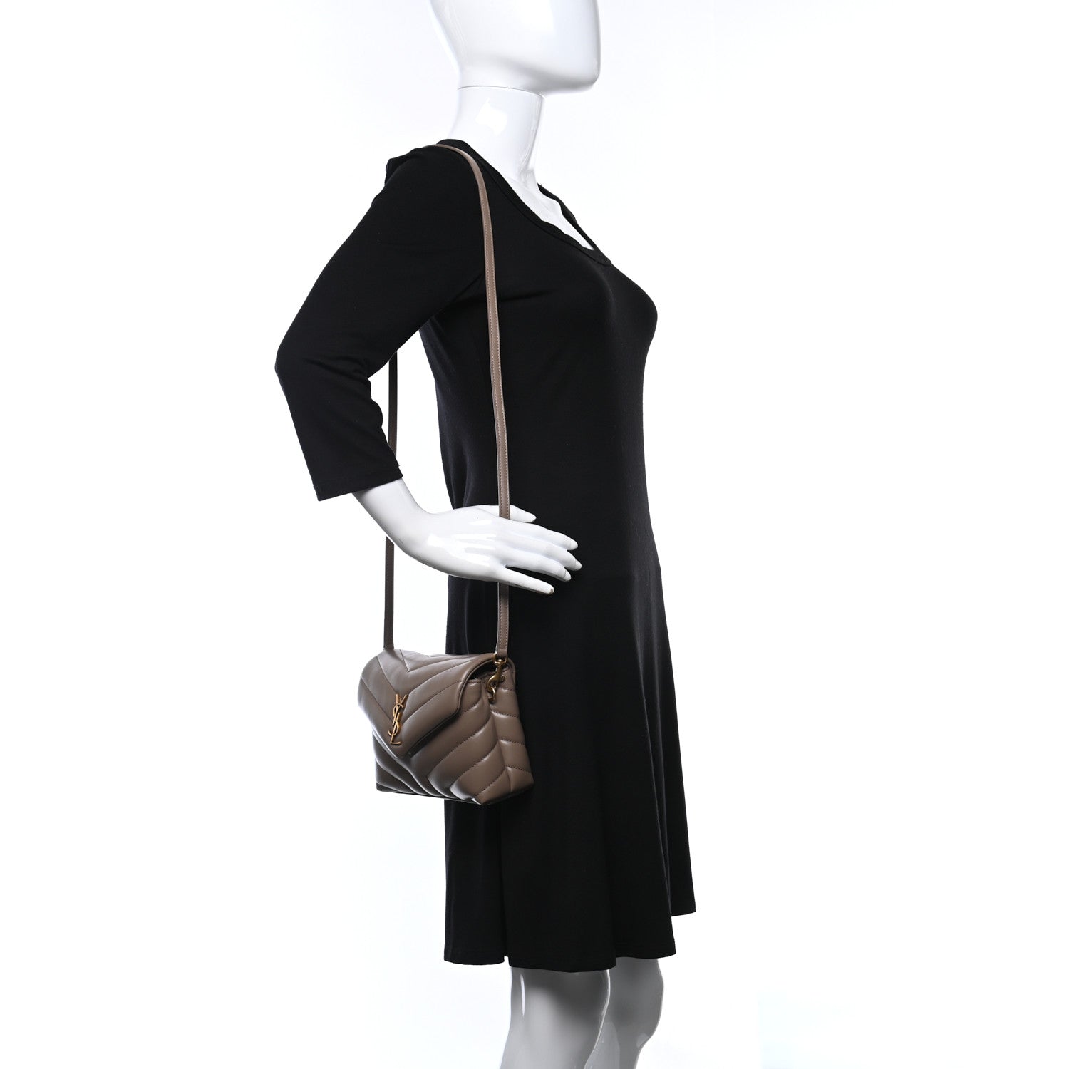 Saint Laurent Calfskin Y Quilted Monogram Toy Loulou Crossbody Bag Latte 2 of 12