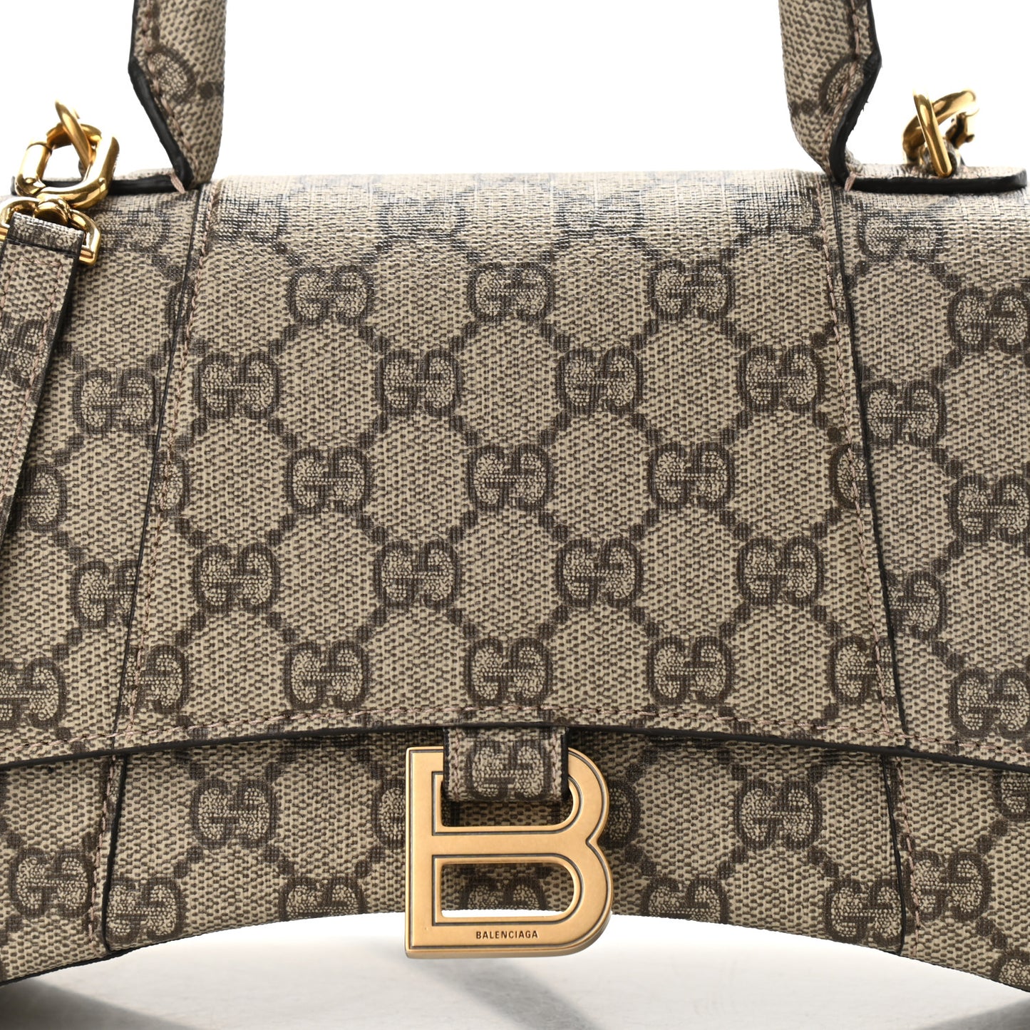 X GUCCI GG Supreme Monogram Small Hourglass Top Handle Bag Beige Ebony