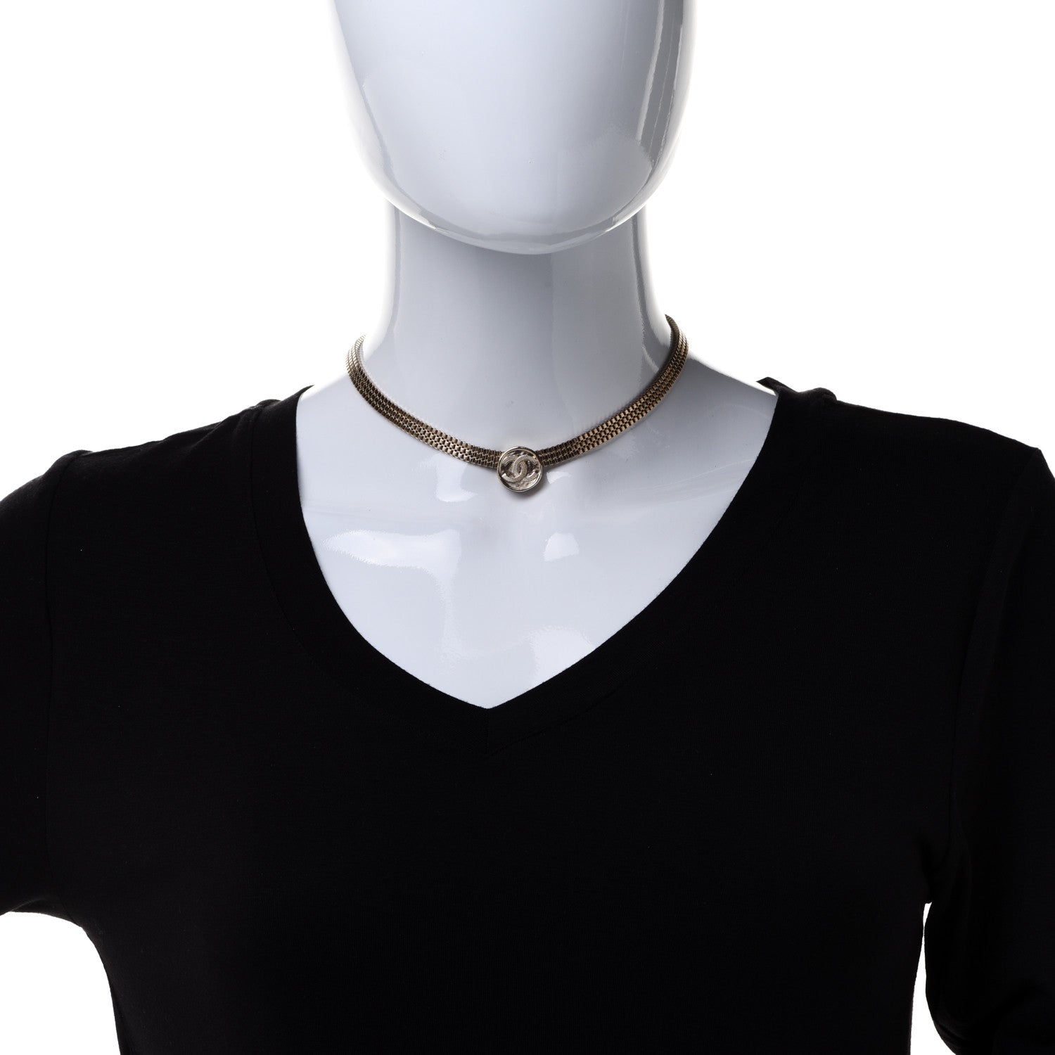 Chanel Metal Chain Link CC Medallion Choker Necklace Gold 2 of 6