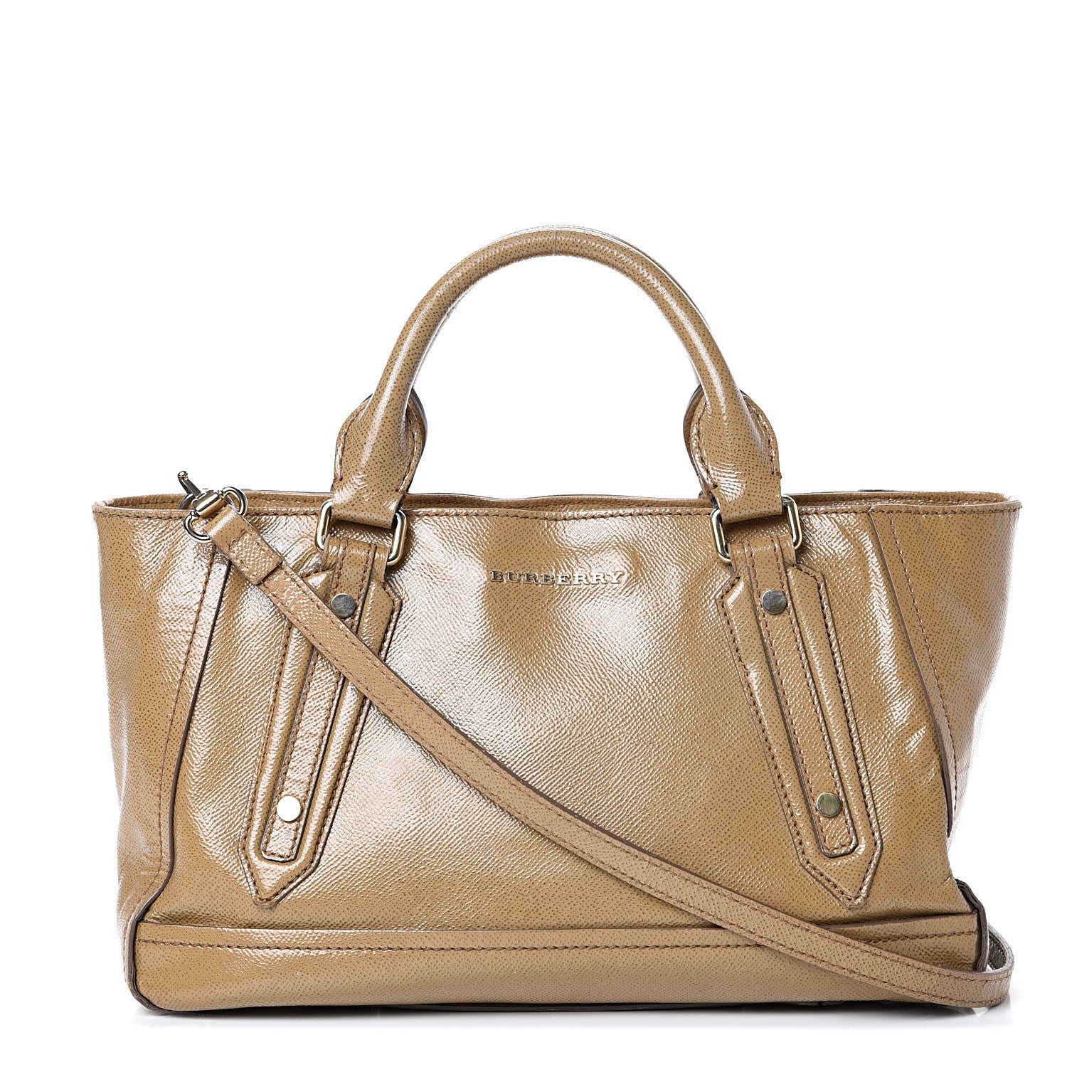 Burberry Patent London Grainy Calfskin Satchel Beige 1 of 23