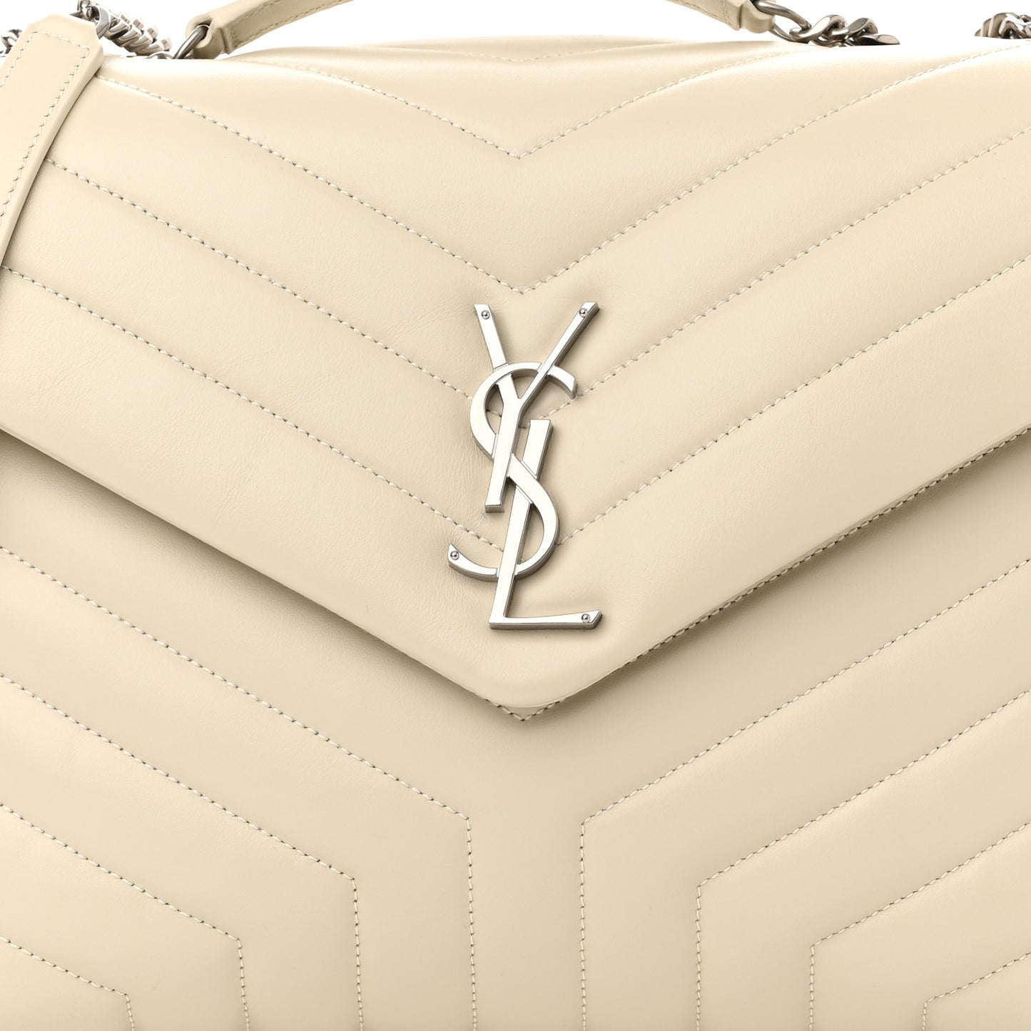 Calfskin Y Quilted Monogram Medium Loulou Chain Satchel Crema Soft