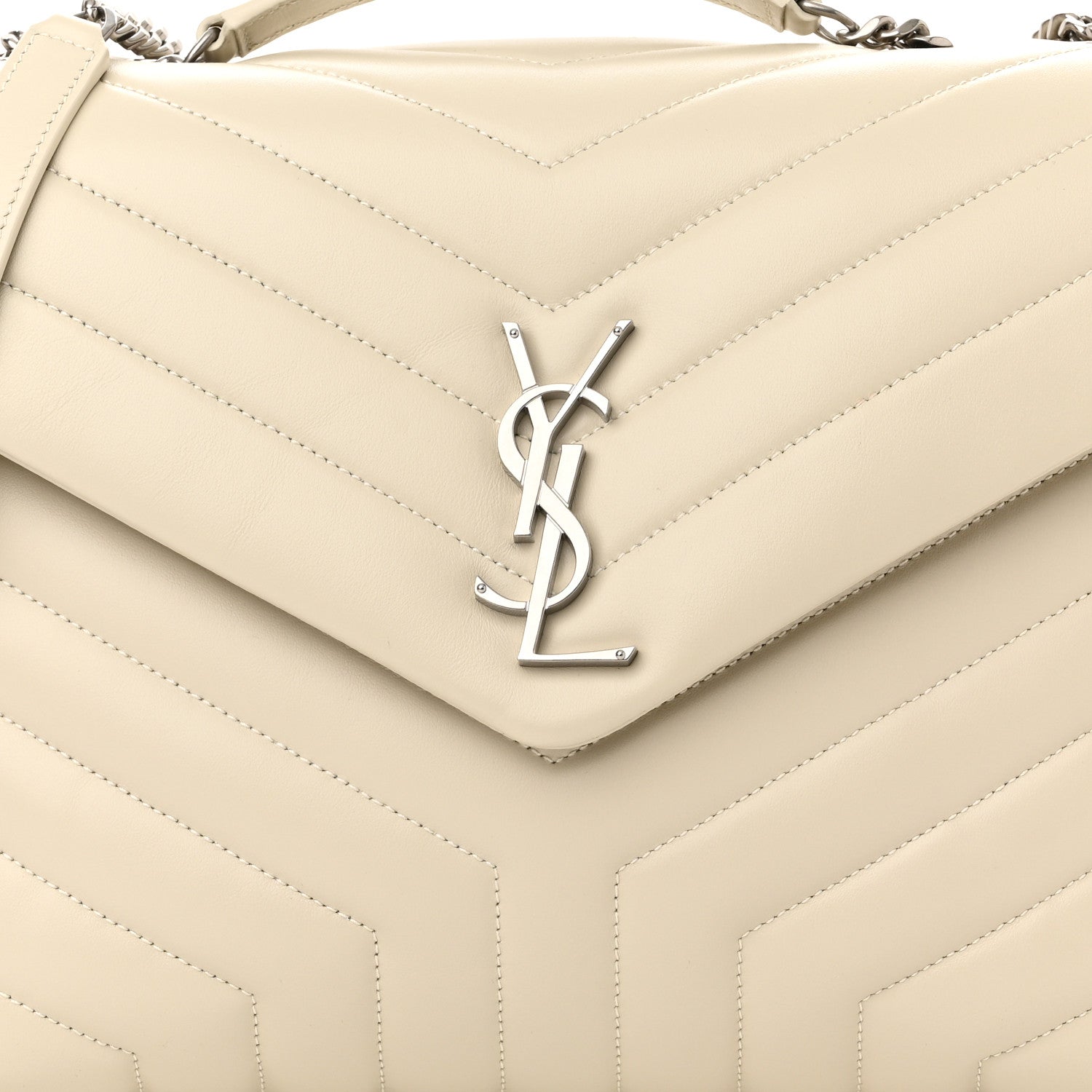 Saint Laurent Calfskin Y Quilted Monogram Medium Loulou Chain Satchel Crema Soft 9 of 11