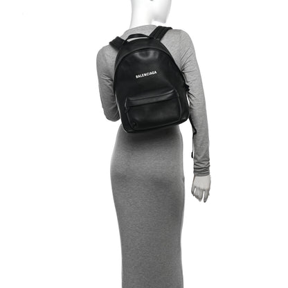Balenciaga Smooth Calfskin Logo Small Everyday Backpack Black White 2 of 11