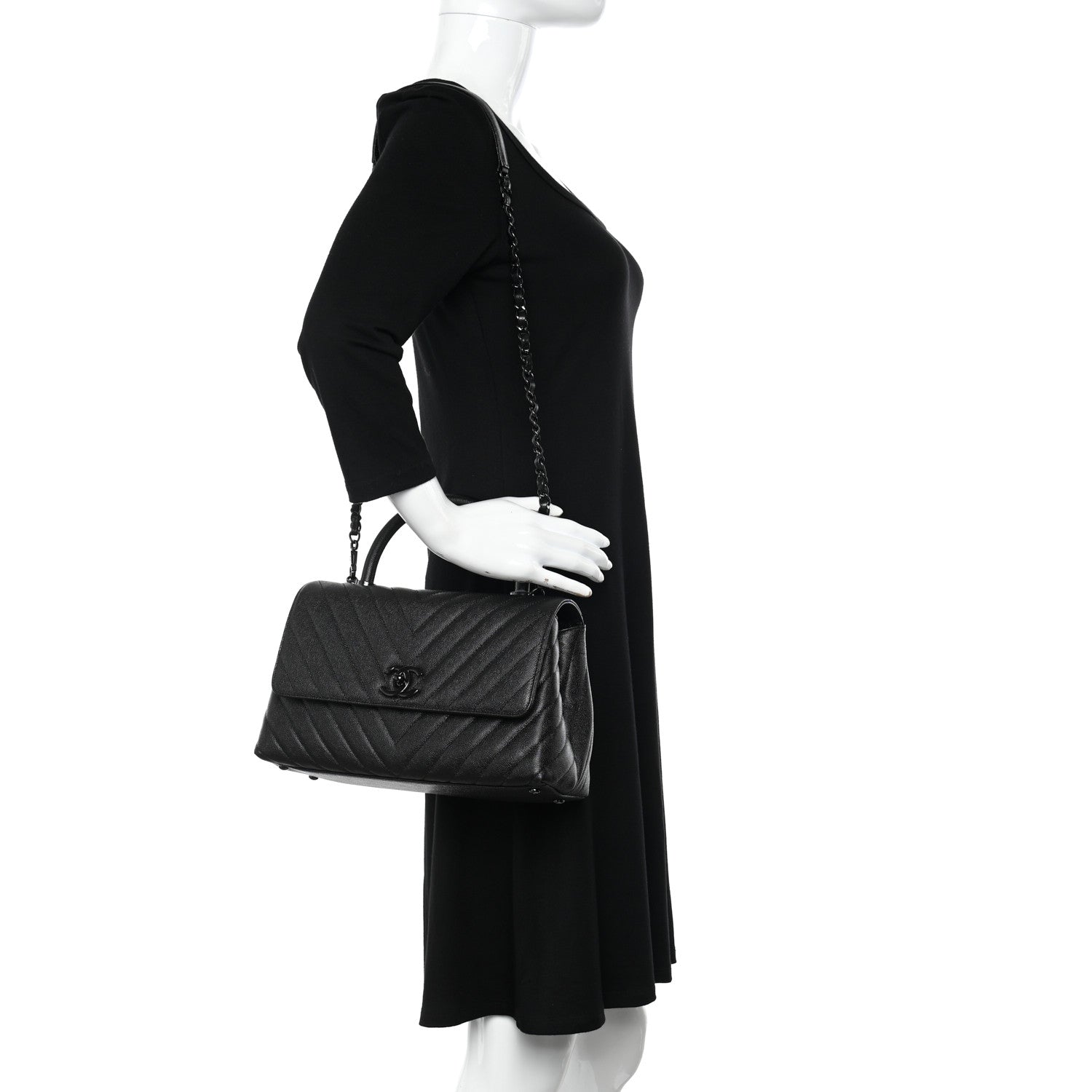 Chanel Caviar Chevron Quilted Small Coco Handle Flap So Black 2 of 12