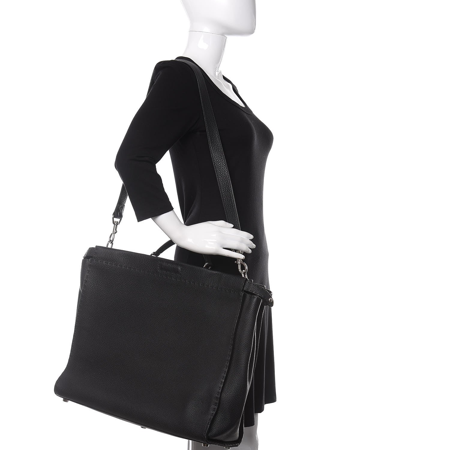 Fendi Cuoio Romano Selleria Monster Eyes Inlay Large Mens Peekaboo Iconic Essential Satchel Black Sunflower 2 of 13