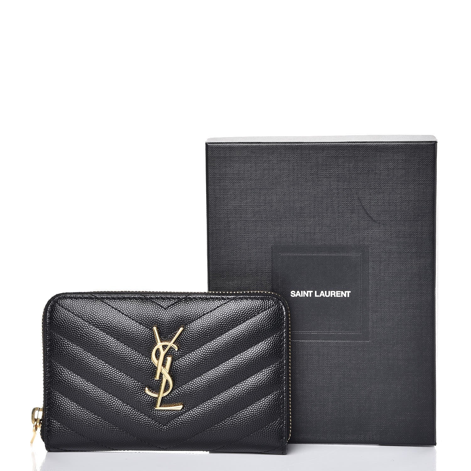 Saint Laurent Grain De Poudre Matelasse Chevron Monogram Zip Around Wallet Black 8 of 8